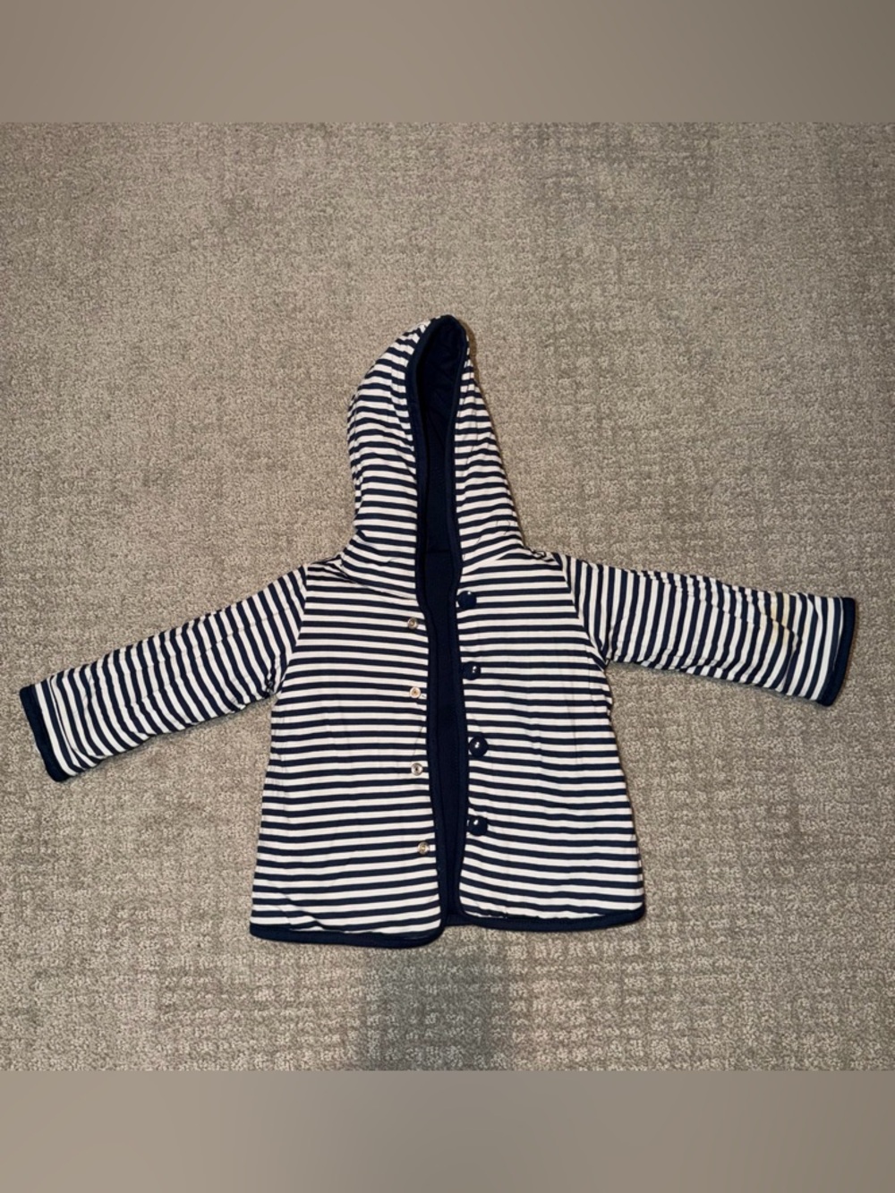 First Impressions Nautical Navy Striped Reversible Hooded Baby Jacket 6-9 Months